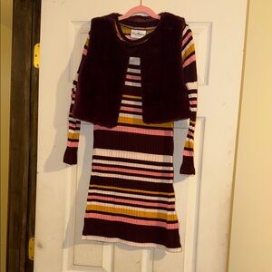 Rare Editions burgundy, white, gold, pink Striped Dress with Vest - Multicolor